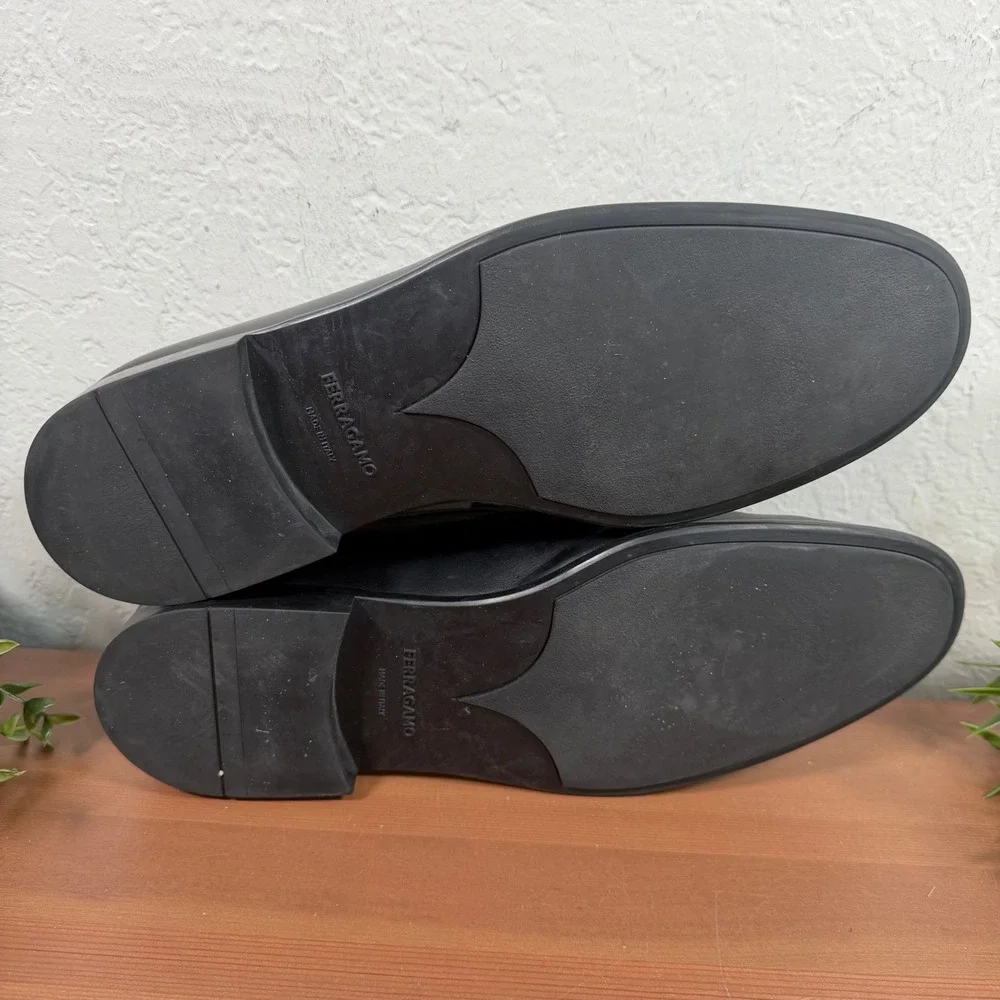 Salvatore Ferragamo Mens Penny Loafers Black Leather Slip On Shoes Size 10 EE